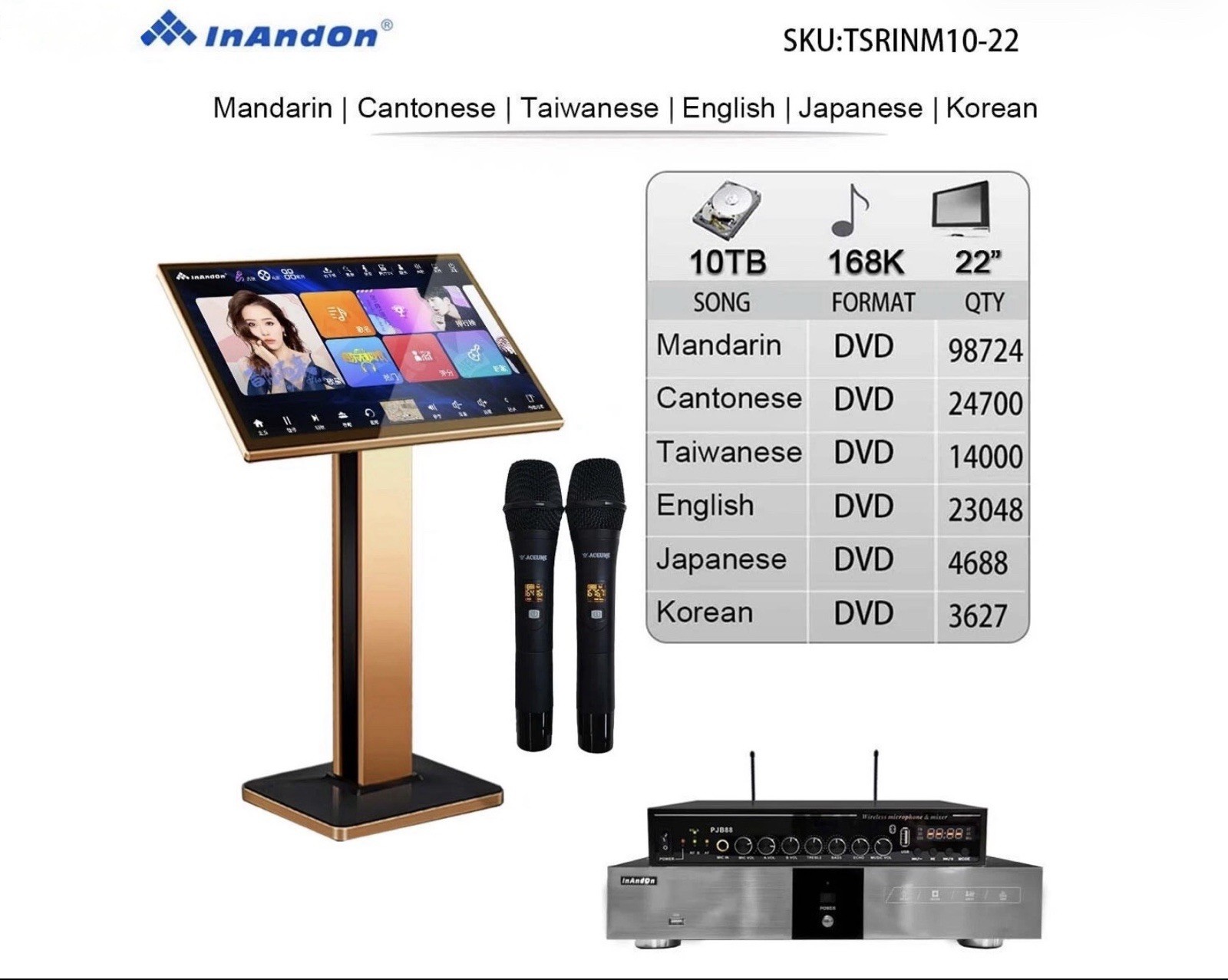 InAndOn AI Intelligent Dual Karaoke System 22" Touchscreen Wireless Microphones