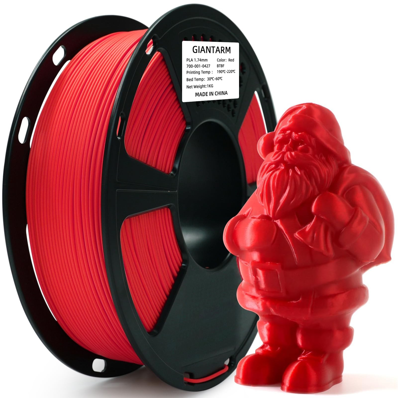 GIANTARM 3D Printer Filament, Red Pla 1Kg(2.2lbs) Spool, Pla-red 