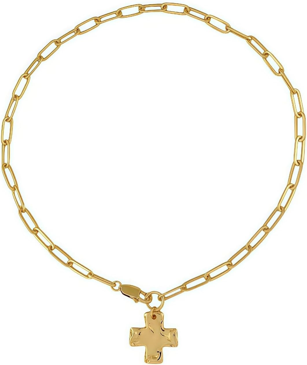 Chunky Cross Necklace for Women, Gold and Silver Alloy Vintage Paperclip Chain, 