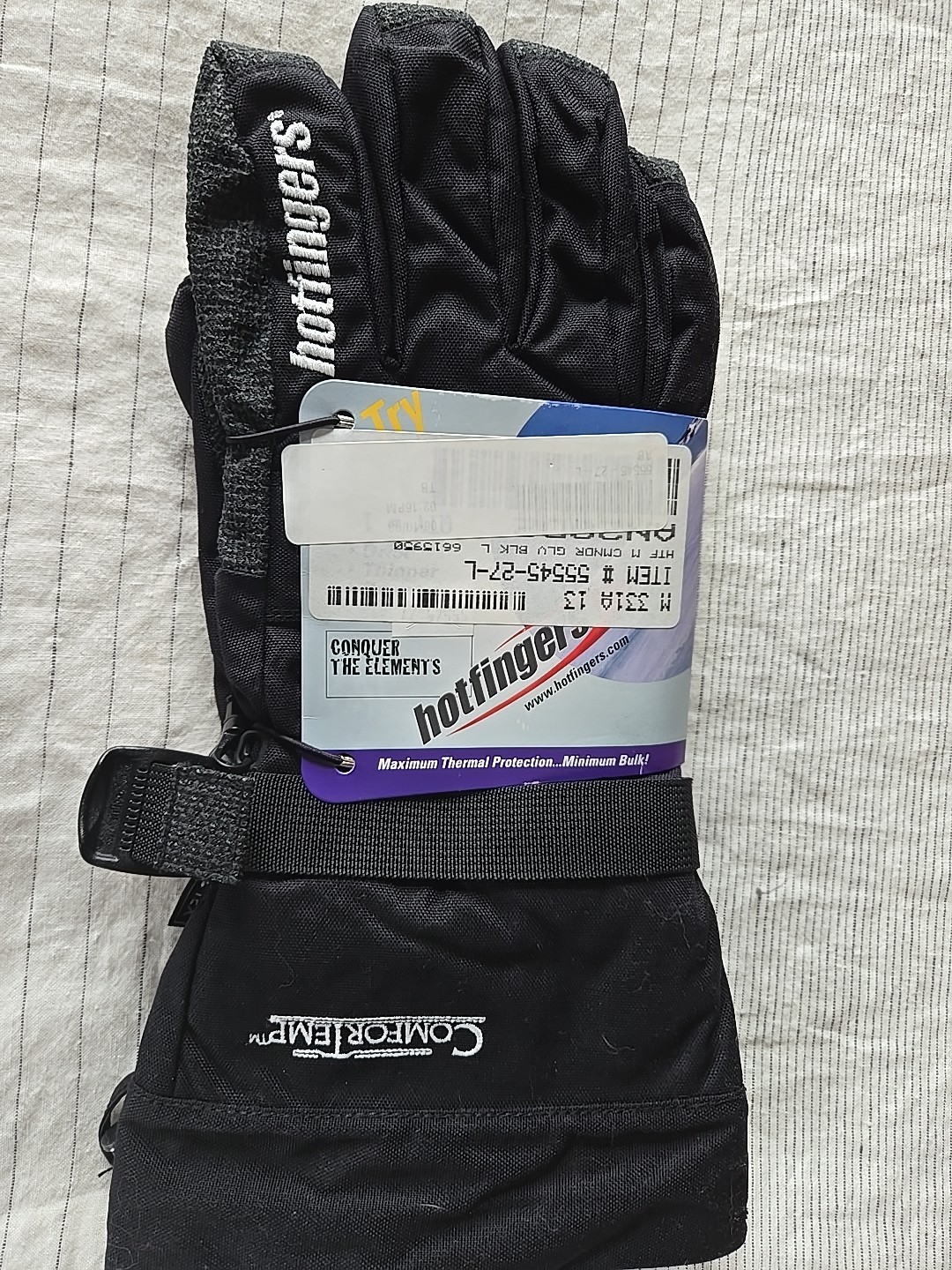 Hot fingers Men's Large Goretex Black Ski Gloves Comfortemp Keptrotec Schoeller 