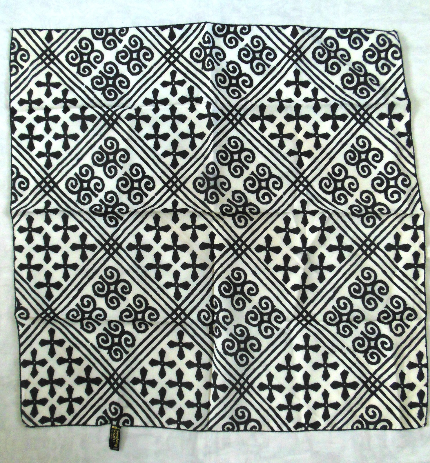 Vintage Symphony Scarfs Black & White Print  10" Square, Arnel Triacetate/Nylon