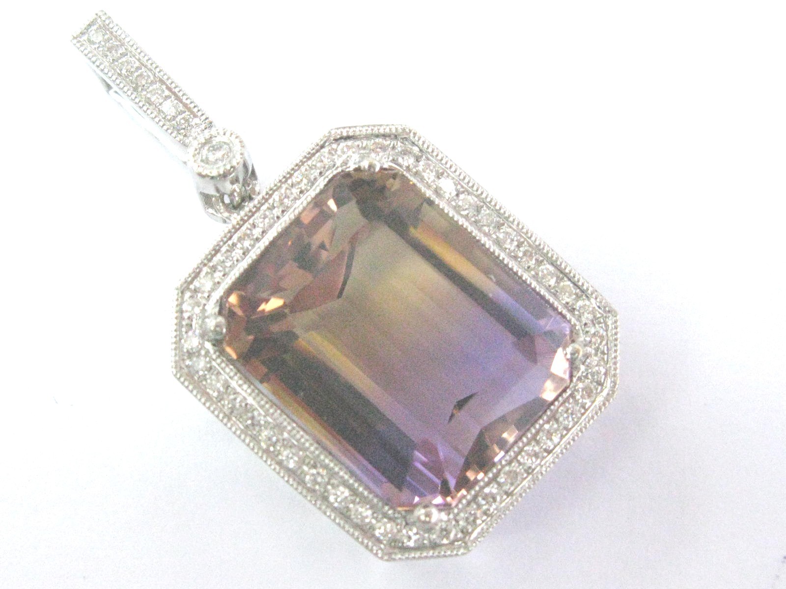 Fine Gem Ametrine Diamond BIG SQUARE White Gold Pendant 12.26CT