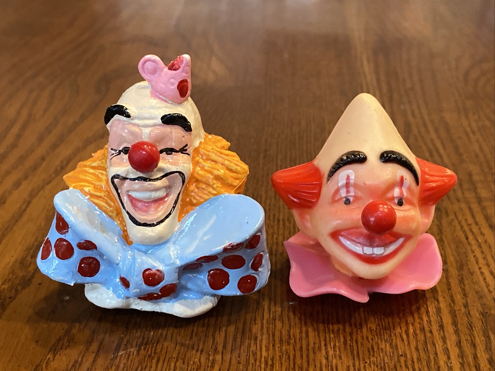 Lot Of 2 Vintage Clown Heads Cake Topper Decoration Comical Laughing Happy Faces