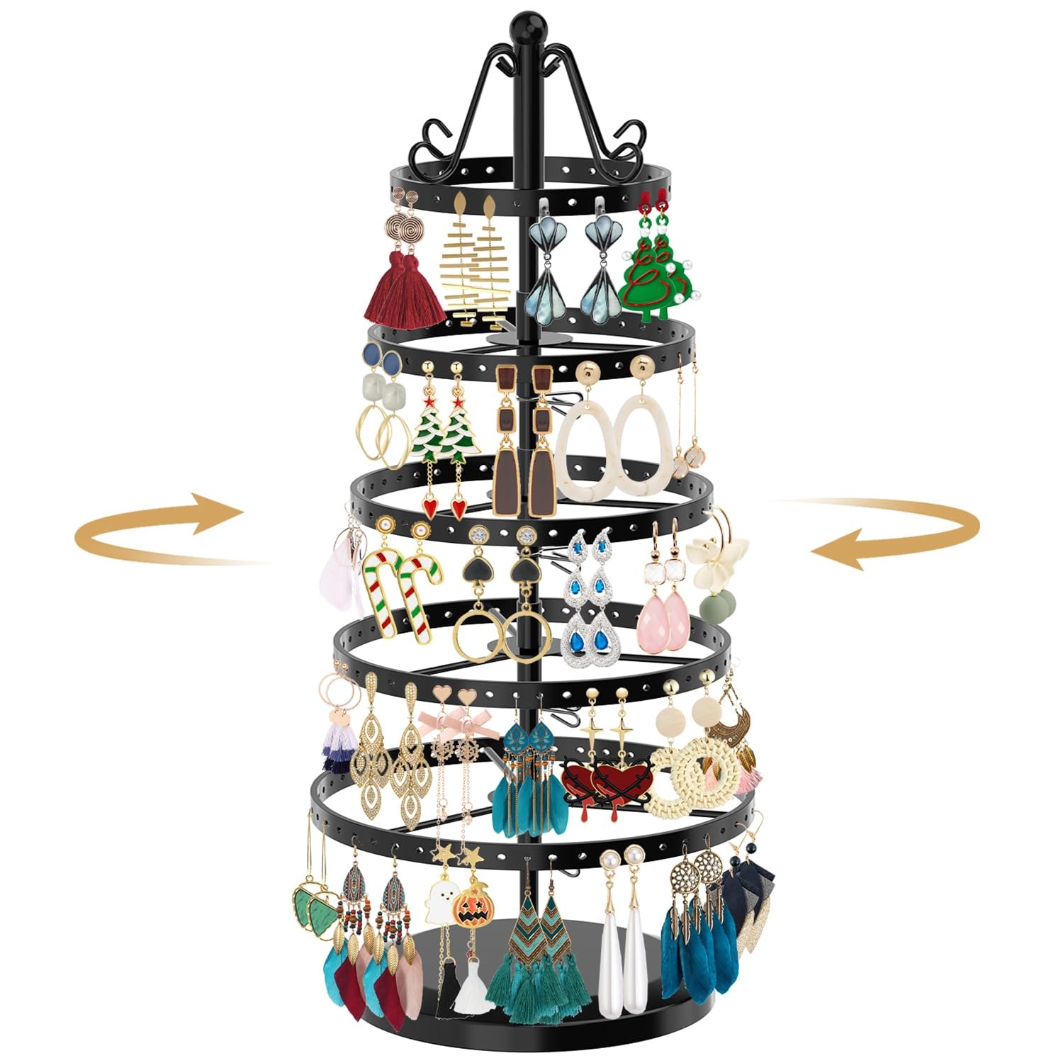 5 Tiers Metal Rotating Earring Holder Organizer Tree Spinning Display Stand R...