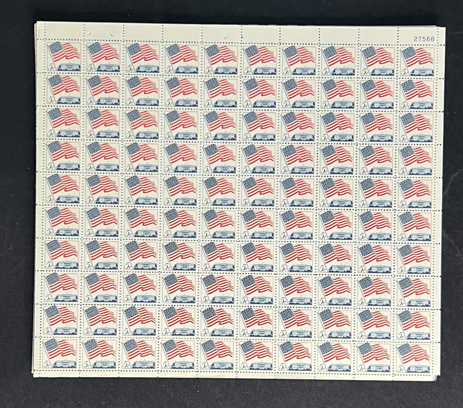 US 1208 Mint Sheet (MNH) Flag & White House 5-Cent 1963 ZAYIX