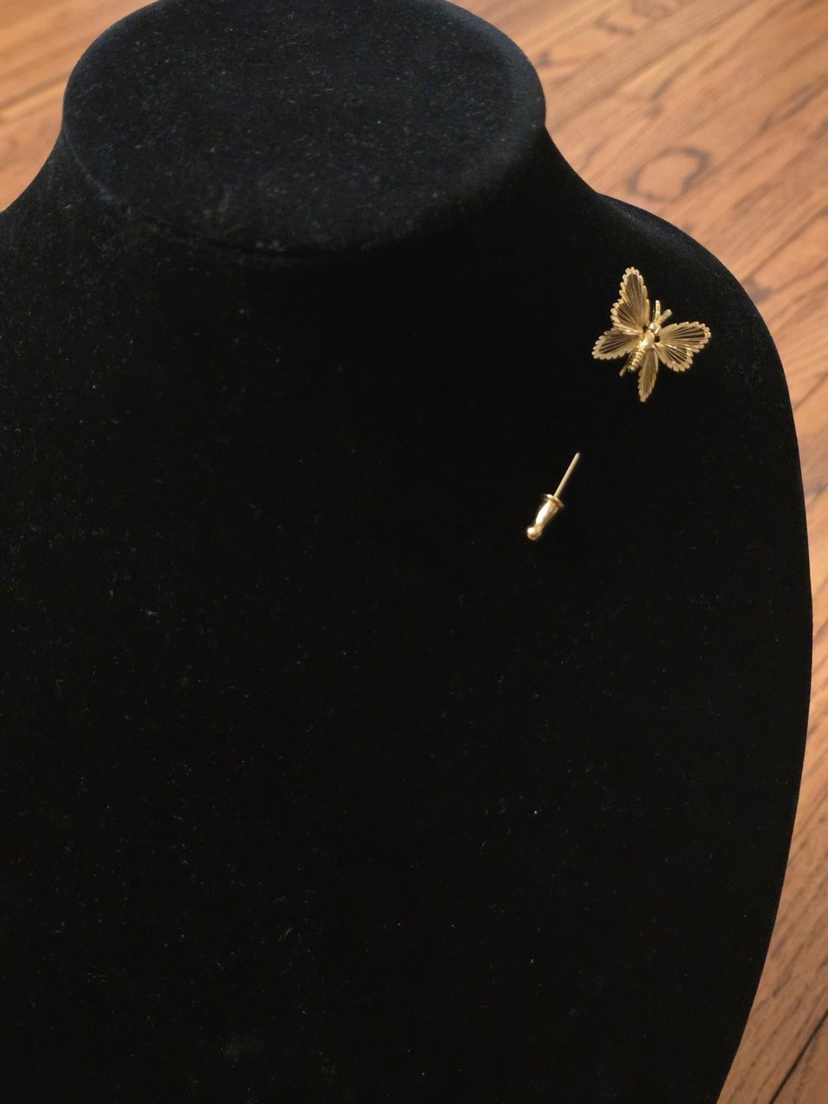 Monet Marked Butterfly Pin - Gold Tone Openwork Filigree Wings, Vintage Mid-Cent