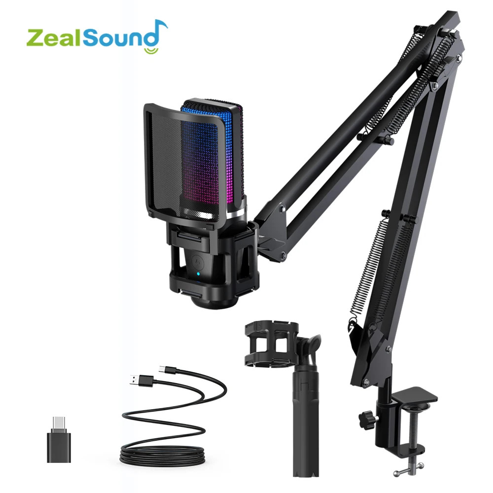 Zealsound RGB USB Condenser Microphone Boom Arm Tripod Gaming Streaming Podcast