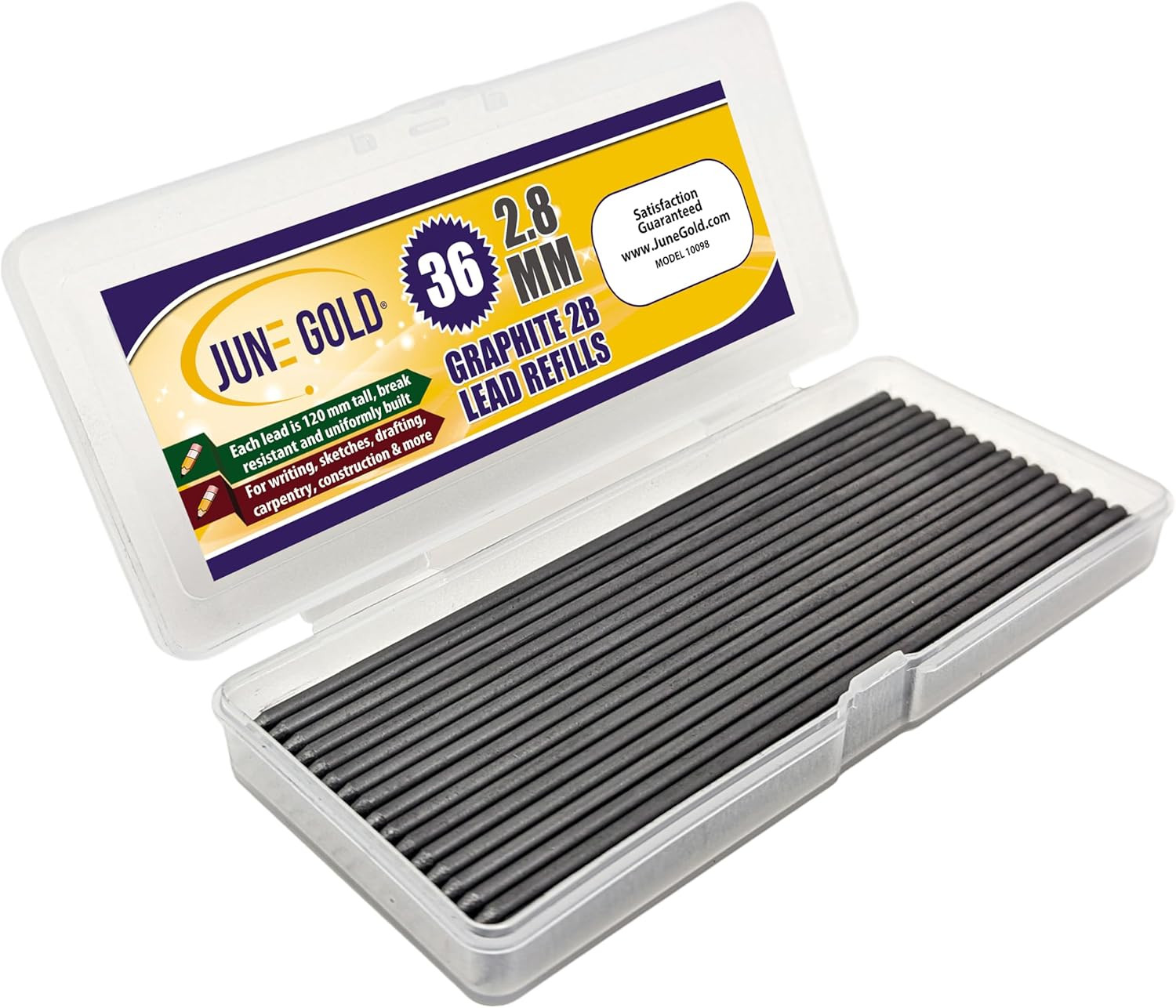 36 Pieces, 2.8 Mm 2B Lead Refills, 120 Mm Length, Long Reach/Deep Hole/Long Nose