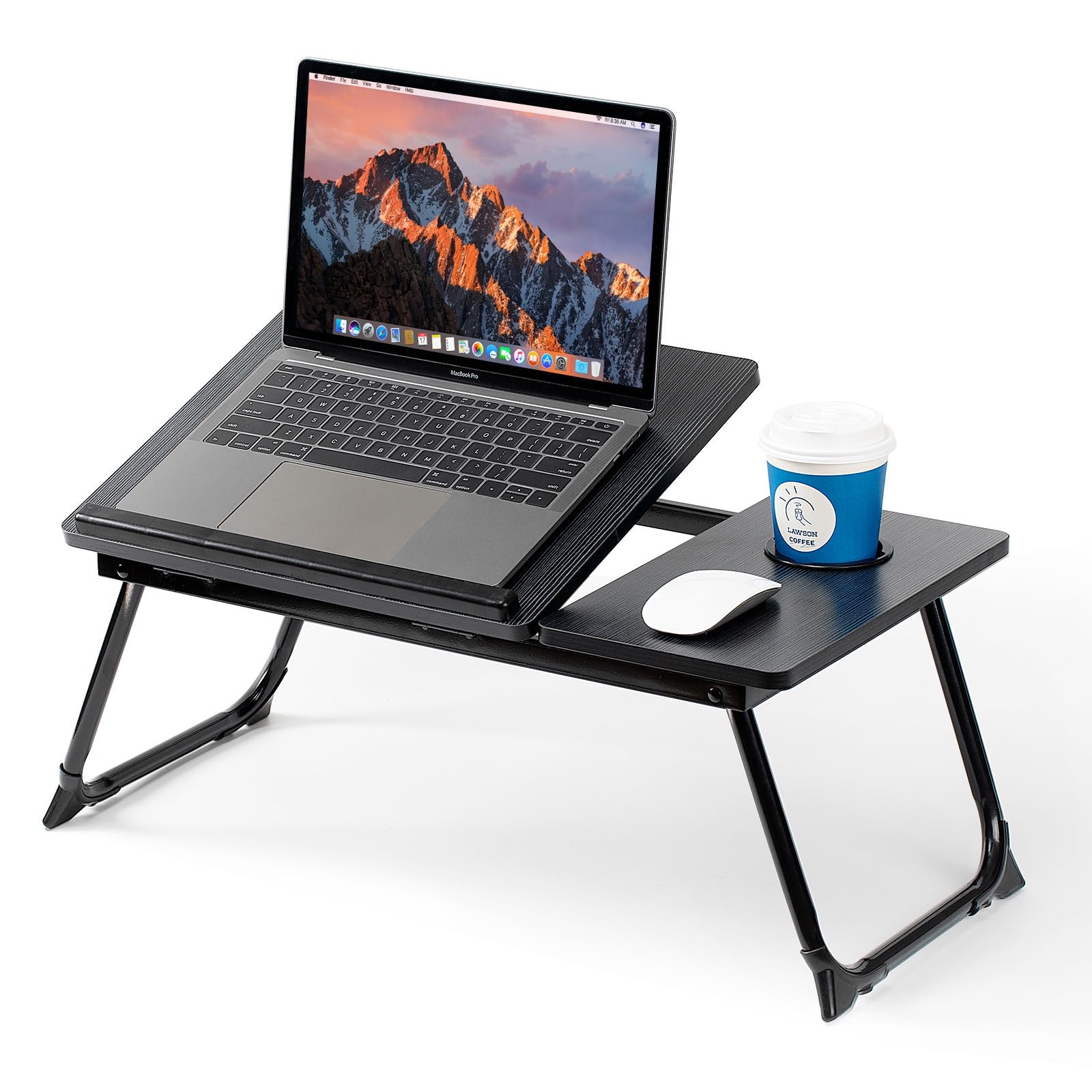 Laptop Desk for Bed Couch, Adjustable Foldable Table with Cup Black 