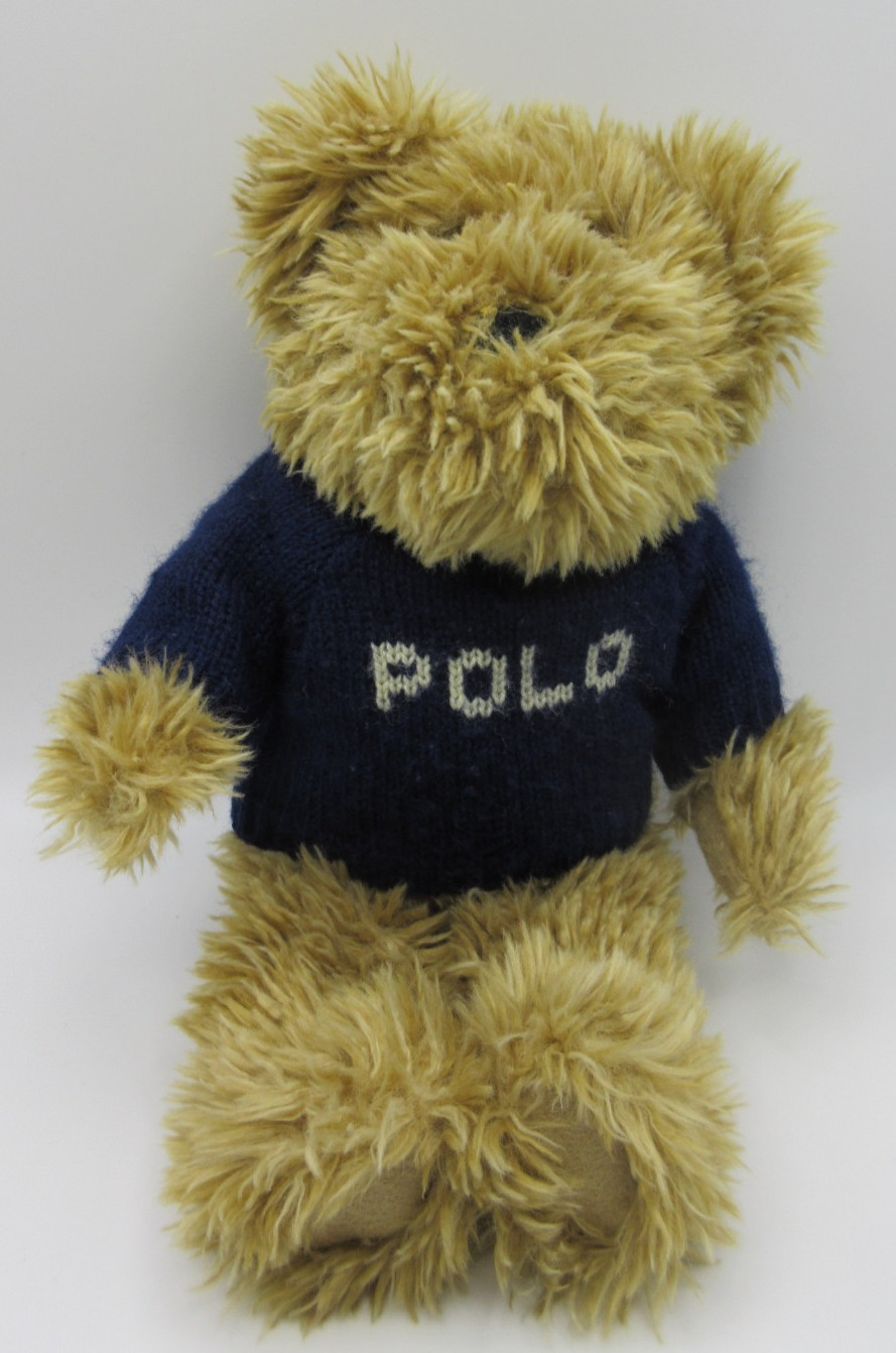 Vtg Ralph Lauren Polo Bear Plush 2002 Blue Polo Sweater Stuffed Animal Spell Out