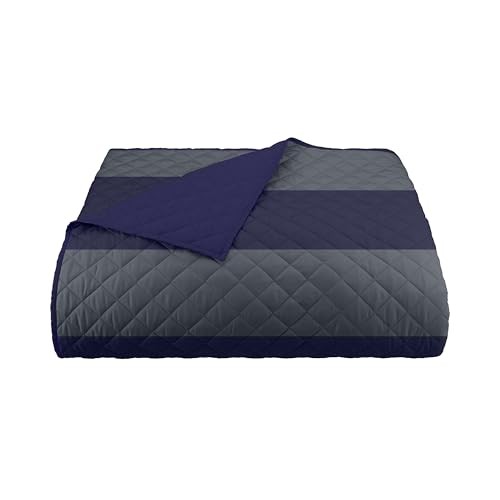  Reversible – Full Queen Size Quilt - Full/Queen Rugby Stripe/Navy Coverlet