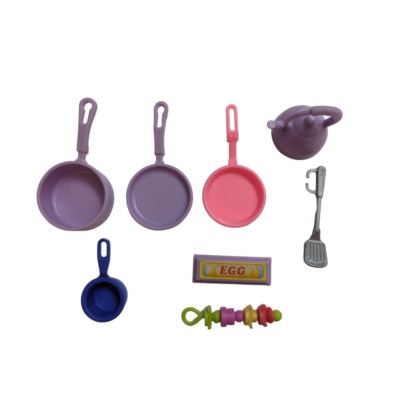 Dollhouse Barbie Doll Diorama mixed 8 piece lot purple pink pot pan egg kabob