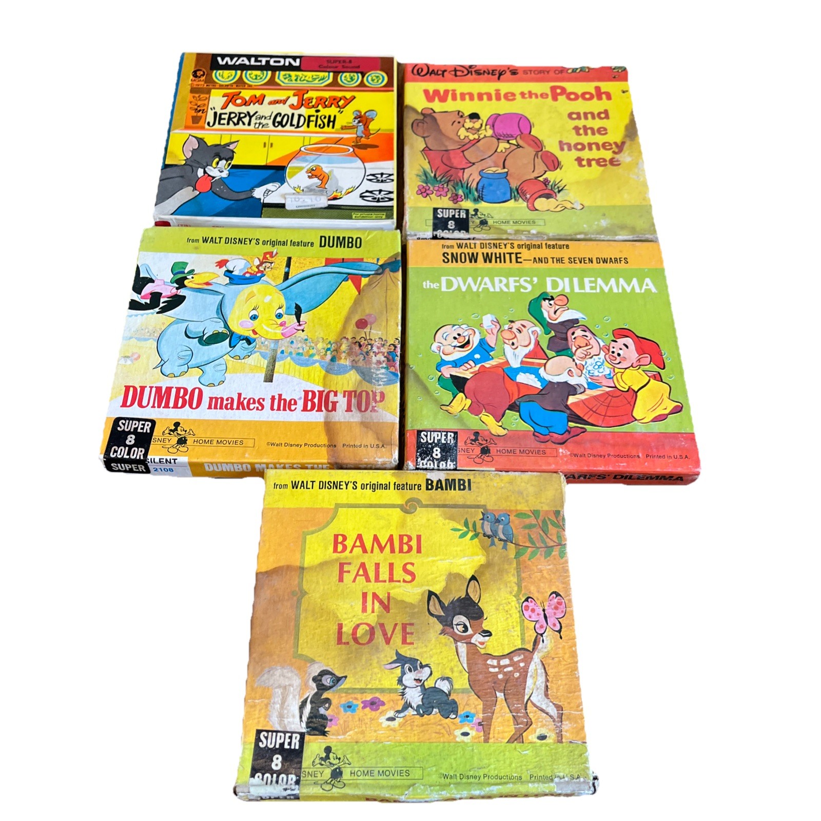 Disney Super 8 Vintage Film Bundle X 5 Snow White Dumbo Tom & Jerry Bambi Winnie