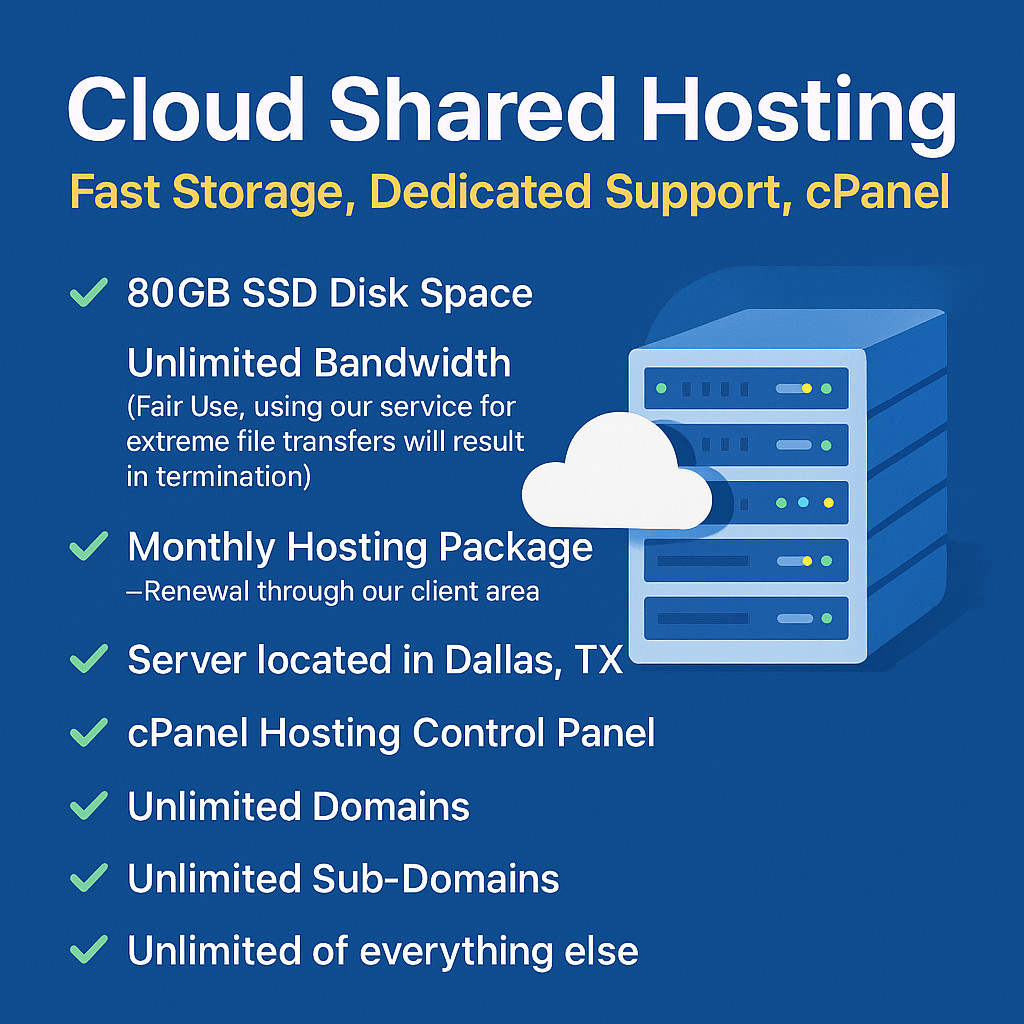 Cloud Shared Hosting Fast Storage, Dedicated Support, cPanel