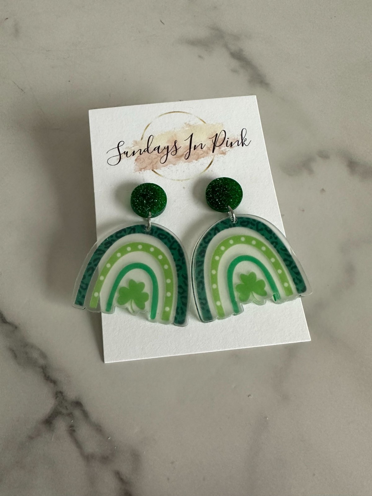 SHAMROCK Rainbow St Patricks Day Irish Drop Earrings NEW