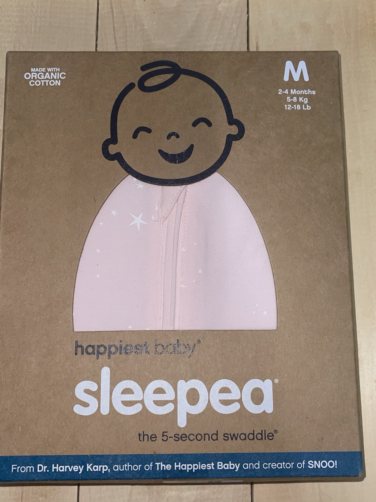 NIP HAPPIEST BABY SNOO SACK Pink Swaddle M 2-4 mo Stars Organic Cotton Sleepea