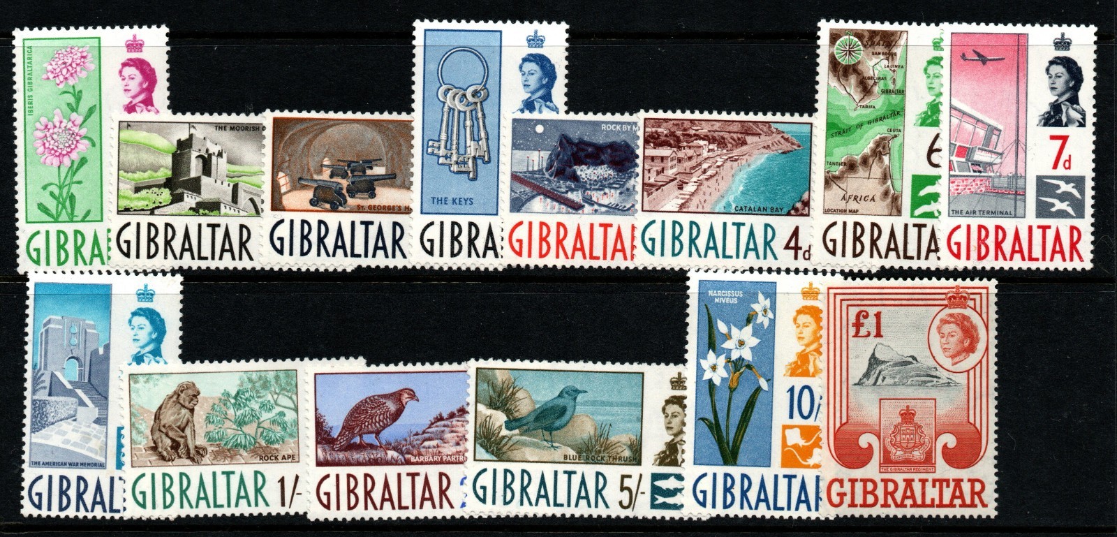 GIBRALTAR SG160/73 1960-2 DEFINITIVE SET MTD MINT
