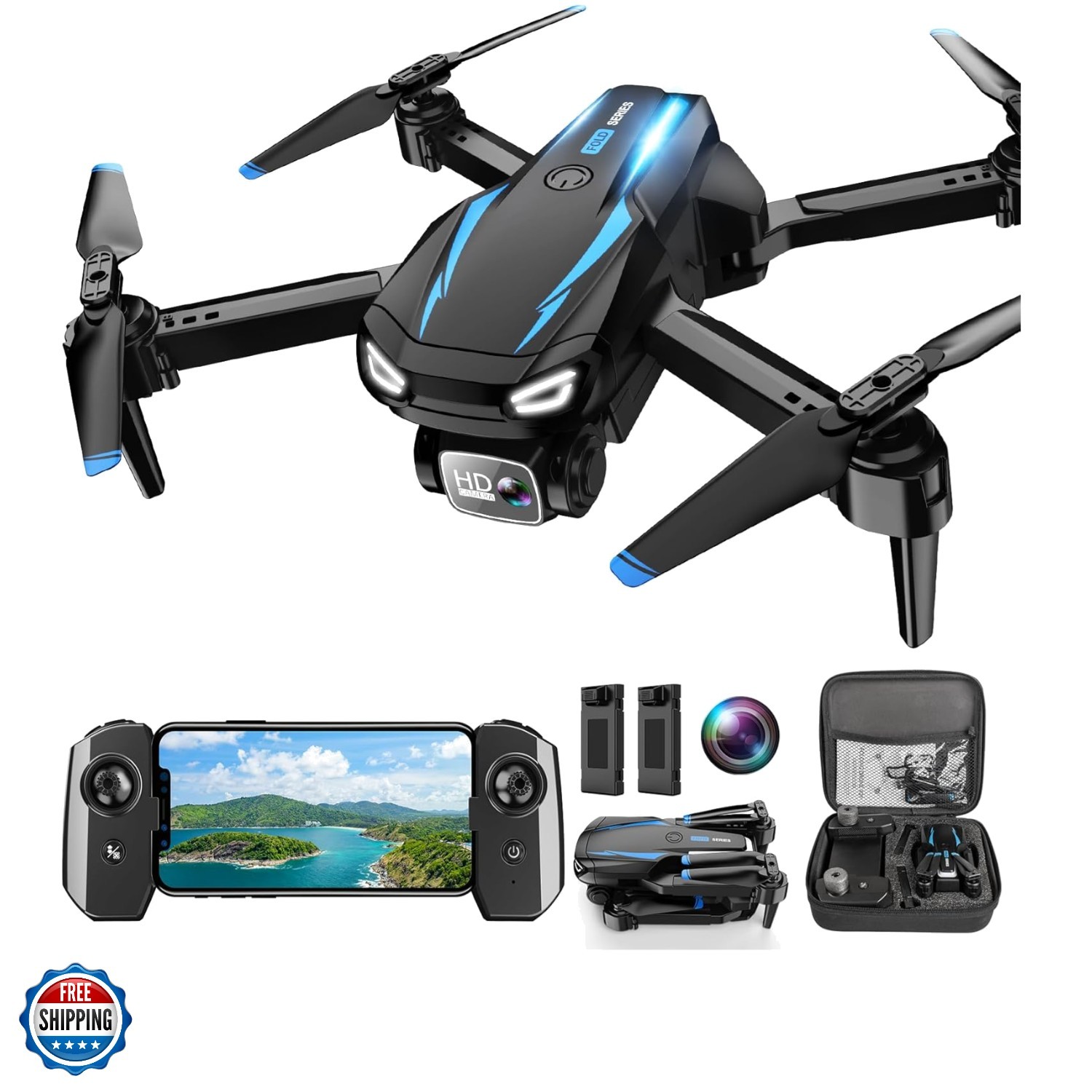 Drone with Camera, 1080P HD FPV Foldable Drone for Kids Adults Beginners, Bru...