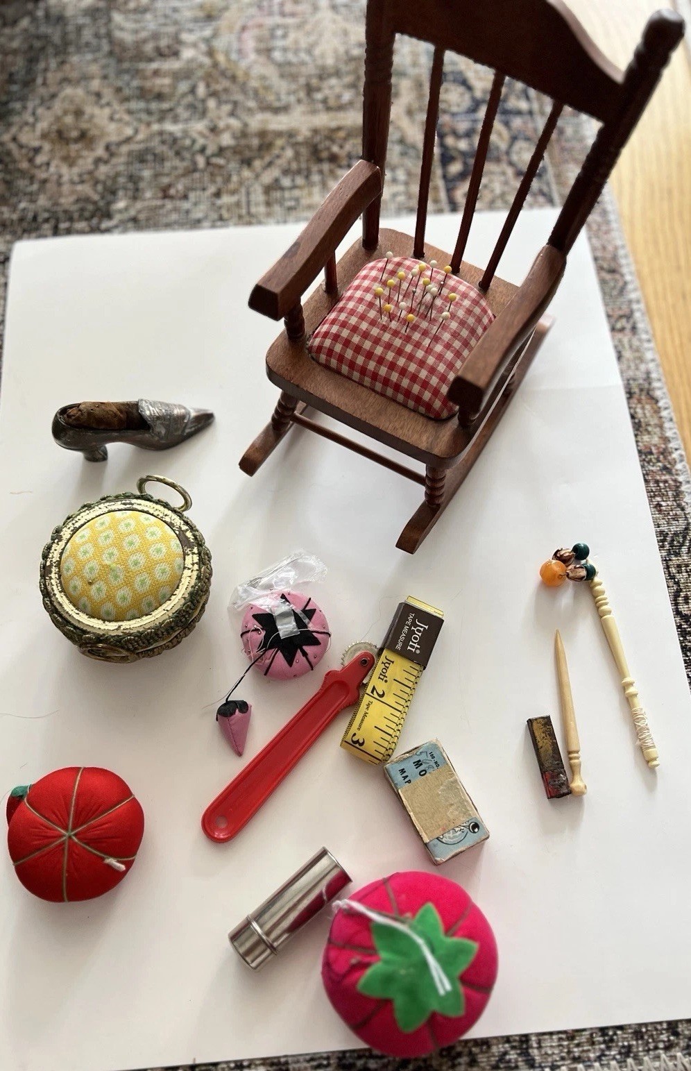 Antique Vintage Bone Lace Bobbin Sewing Tools Pin Cushion Atlantic City NJ Shoe