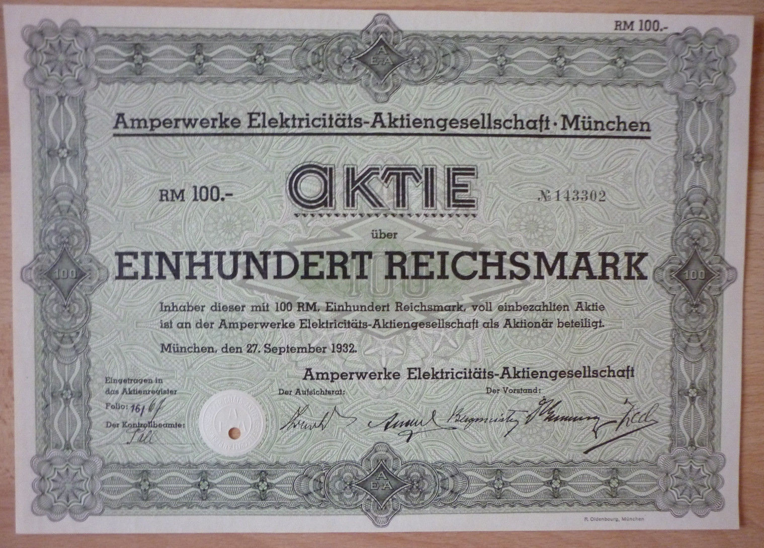 Stock, Amperwerke Elektricitäts-AG Munich 1932 (Art.3149)