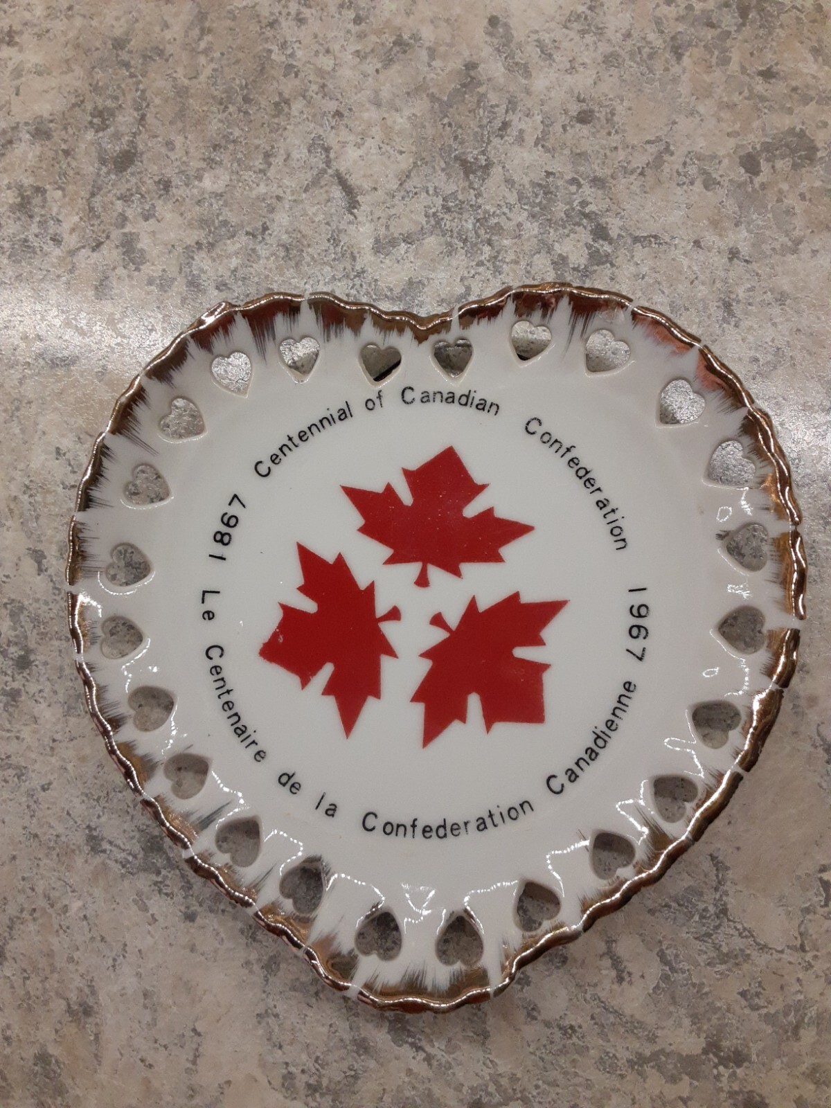 1967 Centennial of Canadian Confederation 5" Heart Shaped Plate 1867-1967