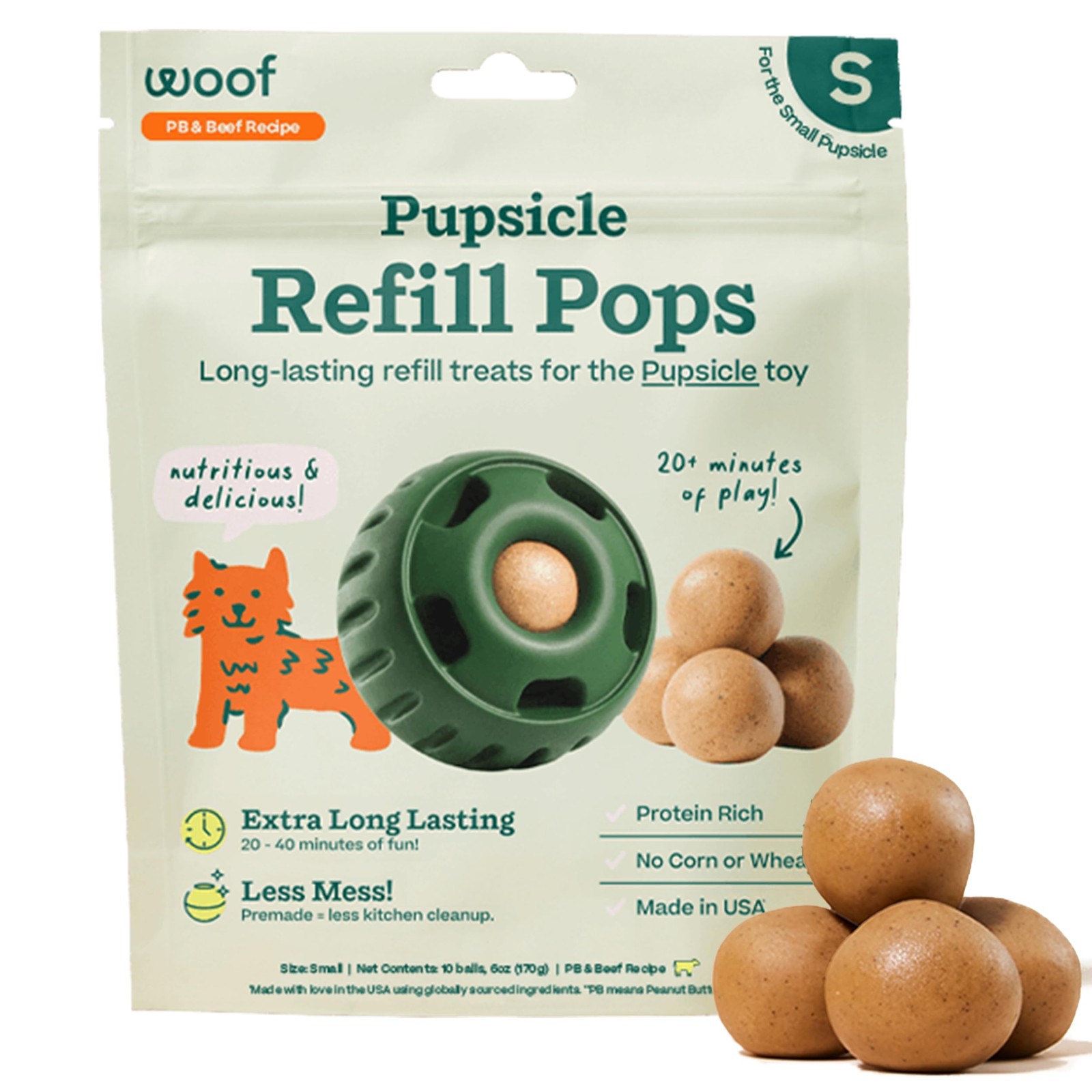 WOOF Pupsicle Refill Pops - Low-Mess Dog Snacks - with Peanut Butter and Beef -