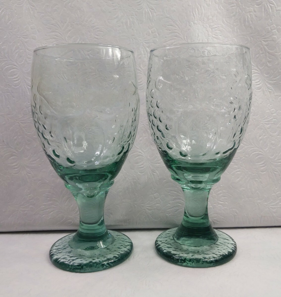 TWO (2) Libbey Orchard Fruit Green Water Goblets Drinking Glasses