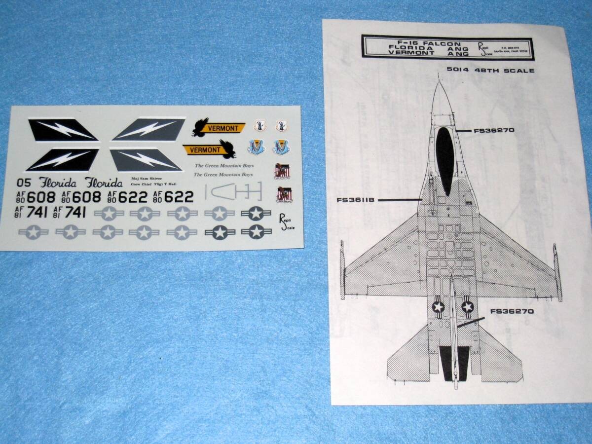 Replica Scale Decal 1/48 US Army F-16 Florida Vermont Air Force Decal 48-5014 Fl