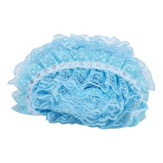 5 Yards Embroidered Lace Trim, 45mm Printing Dots Pleated Trim Mesh, DIY Blue