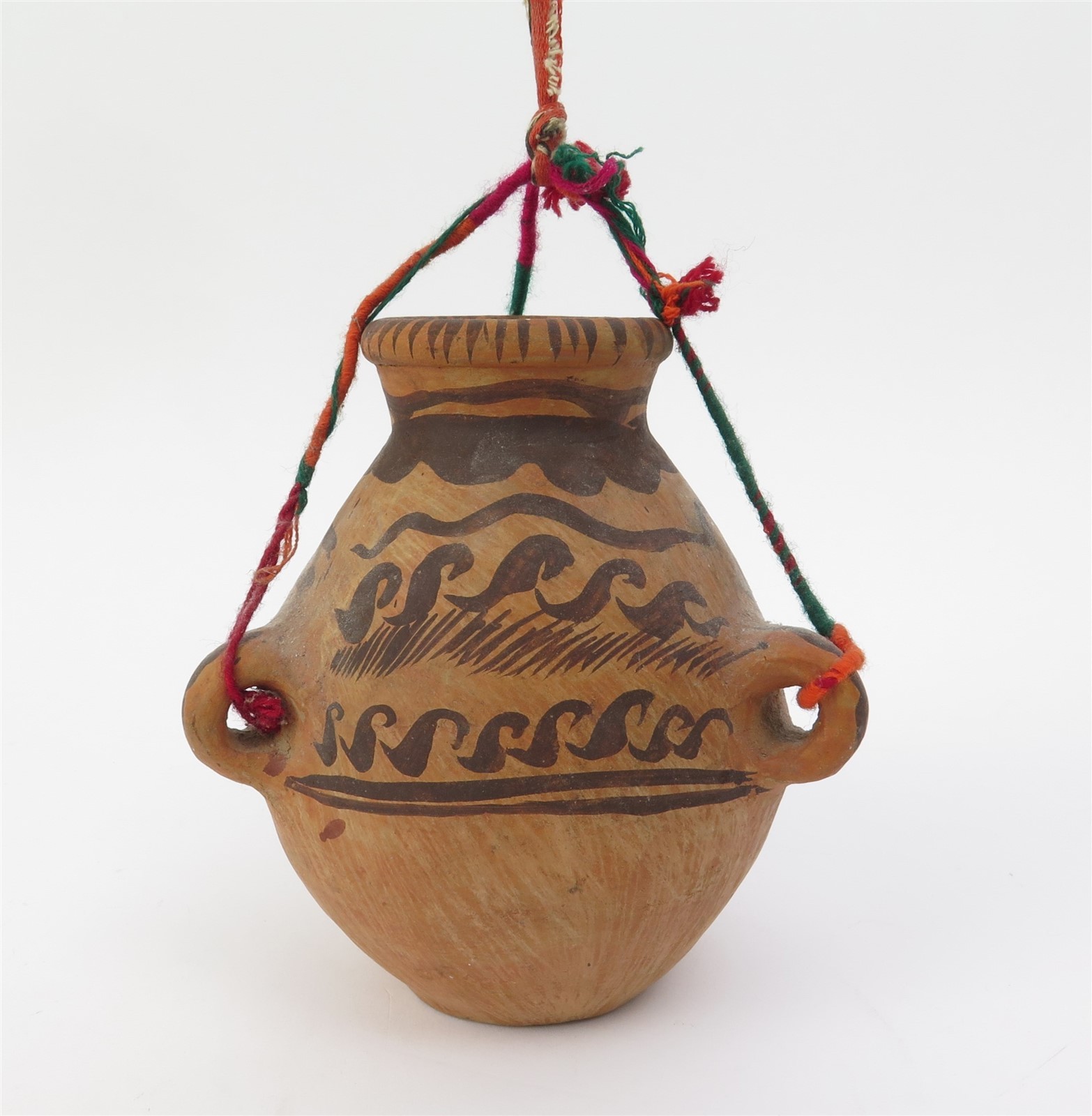 Vintage Three-handled Clay Pottery Vessel from Guerrero 6.75" tall x 5.5" wide