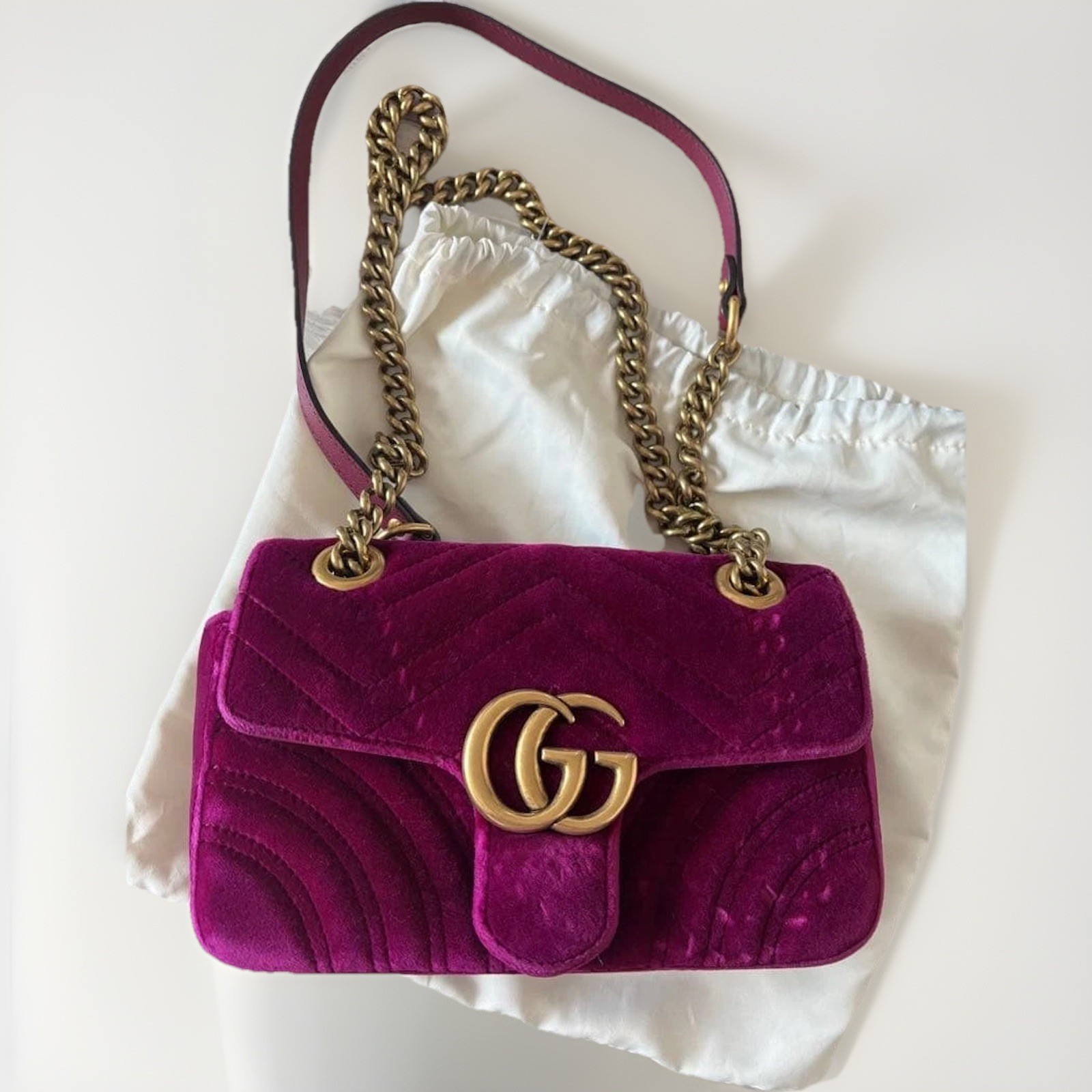 GUCCI GG Marmont Small Shoulder Bag Purple Velvet Auth