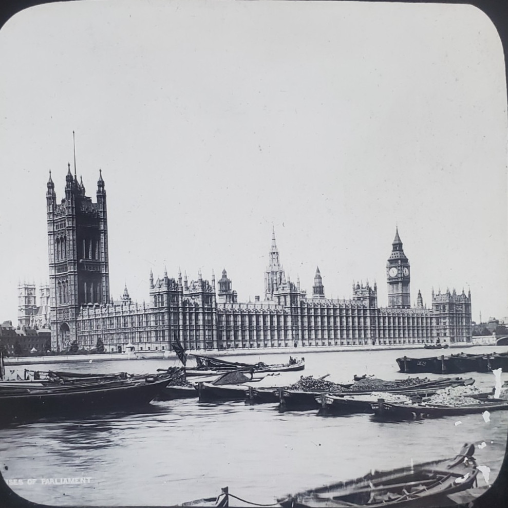 House of Parliament From The Thames, London, Magic Lantern Glass Slide