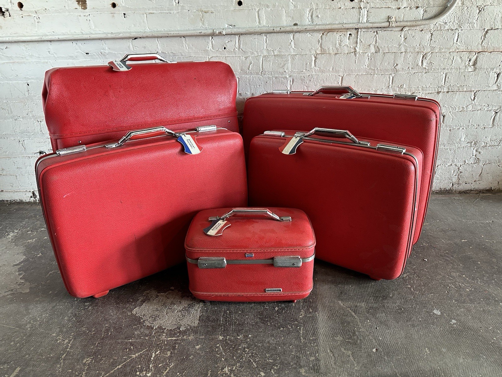 Vintage Red Suitcase American Tourister Luggage Train Wardrobe Travel Overnight