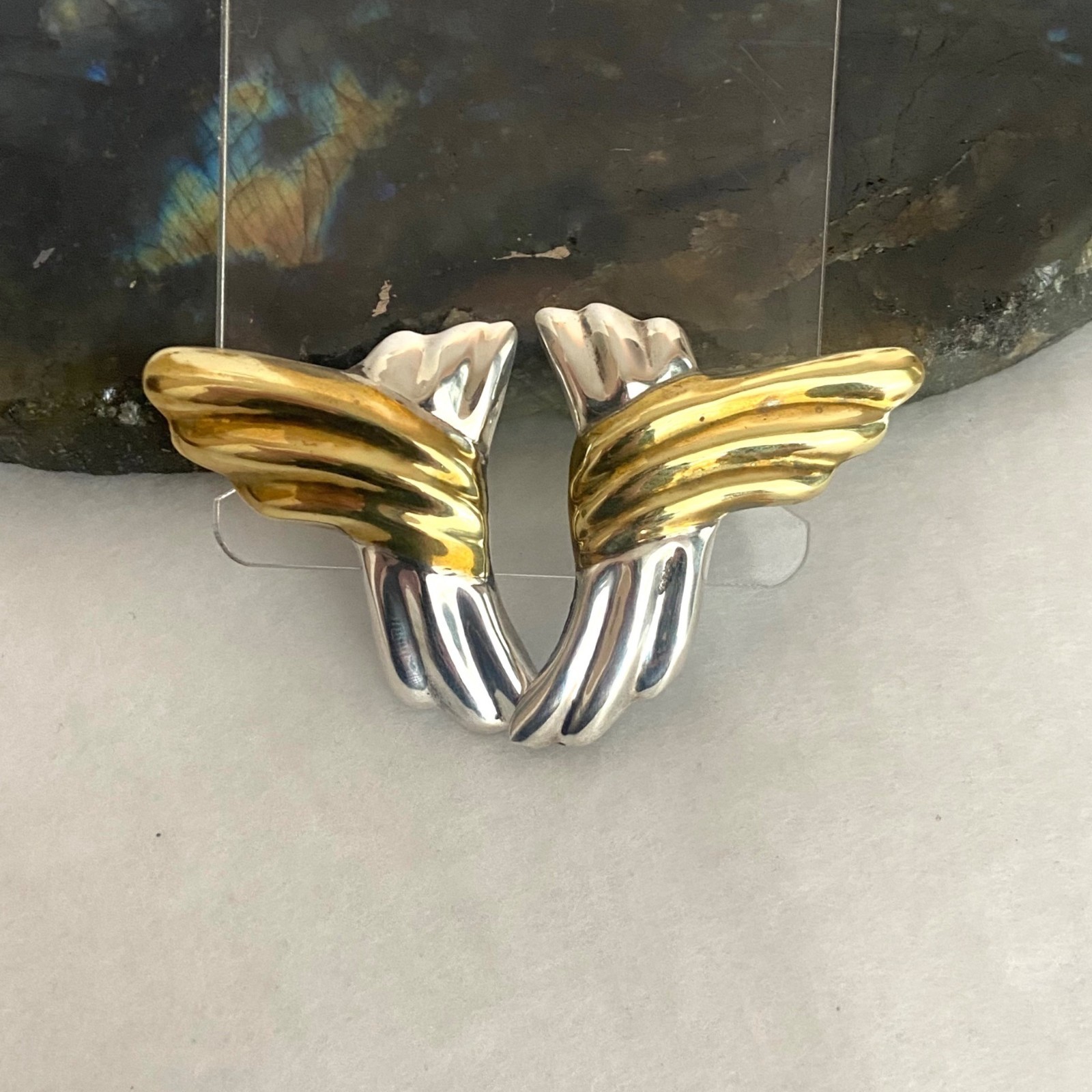 VTG Taxco Sterling Silver 925 Brass Modernist Two Tone Statement Earrings