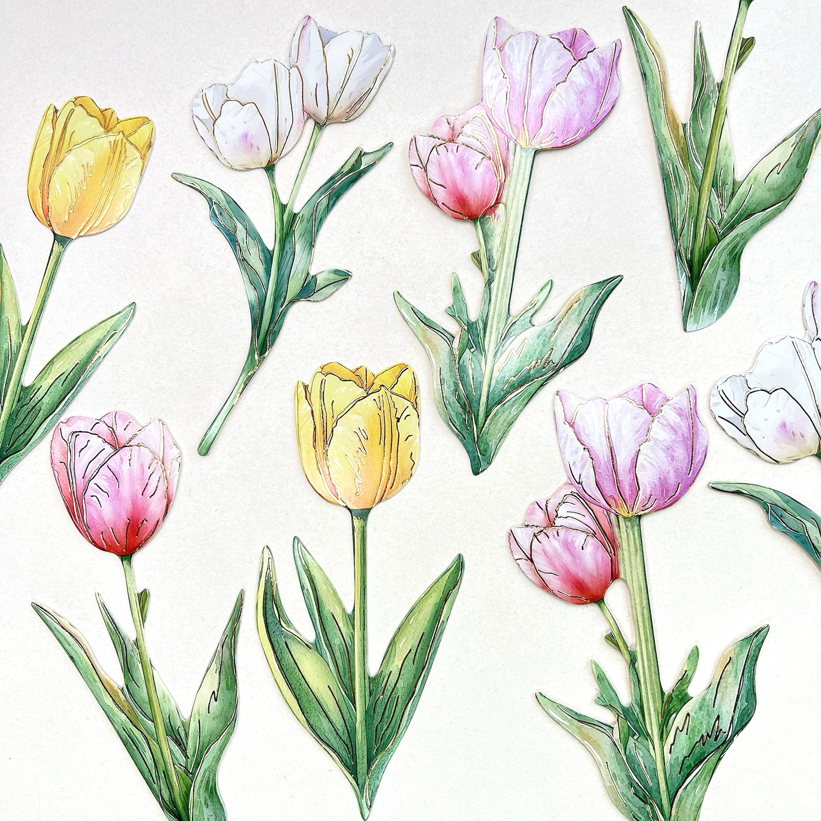 Tulip Flower Stem Die Cuts Spring Easter Junk Journal Collage Scrapbooking