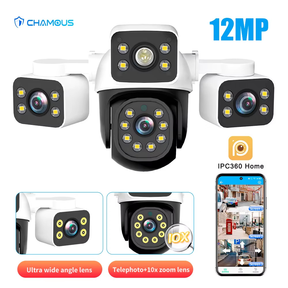 6K 12MP IP Camera Three Lens 10X Zoom Wifi Outdoor Waterproof Auto Tracking PTZ 