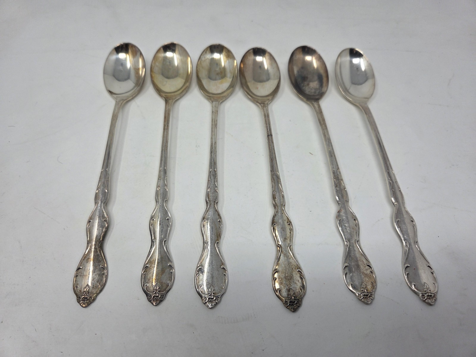 6 International Rogers Camelot Melody Silverplate 7 1/4" Iced Tea Spoons