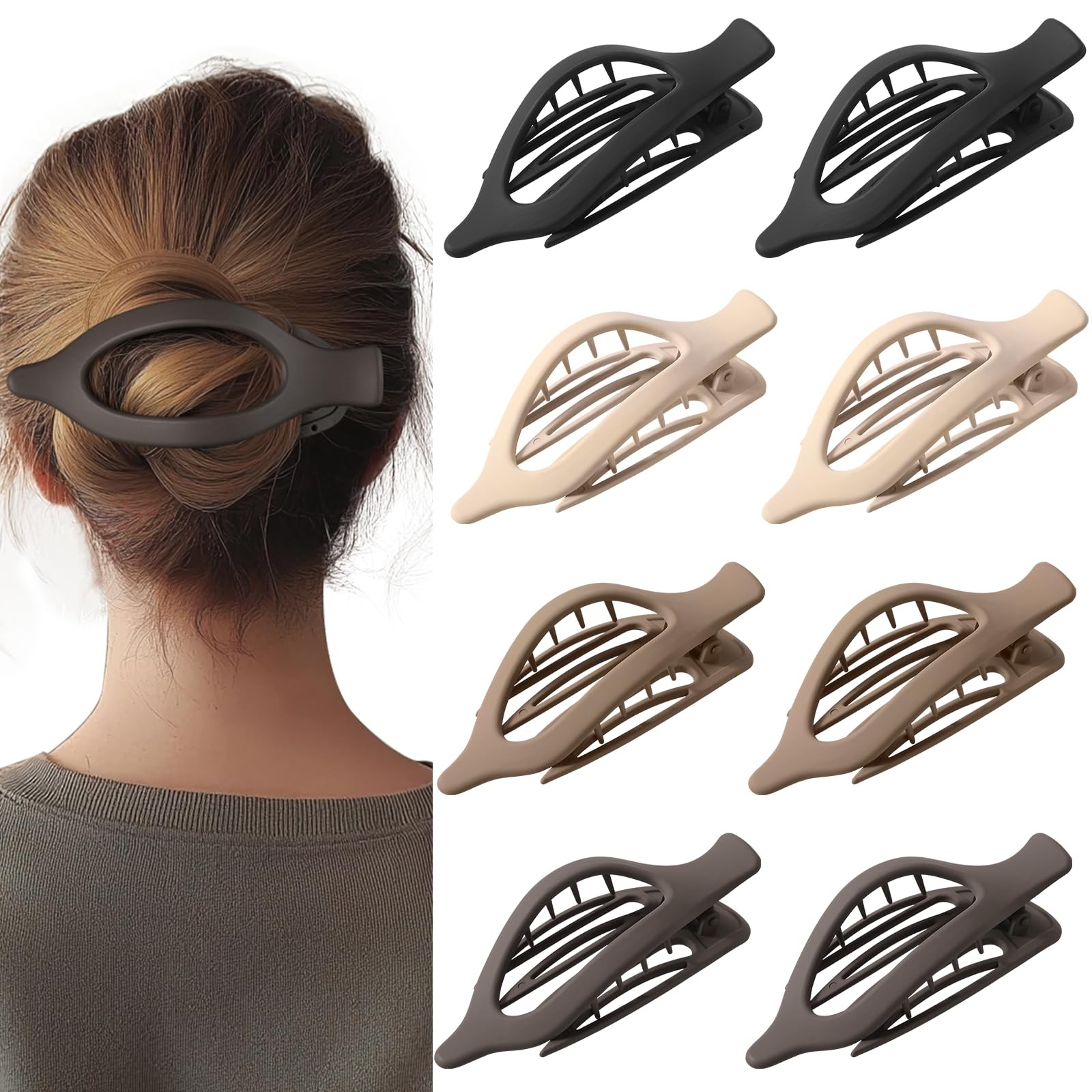8 Pack French Flat Hair Clips for Women– Large 1 Count (Pack of 8), Neutrals 