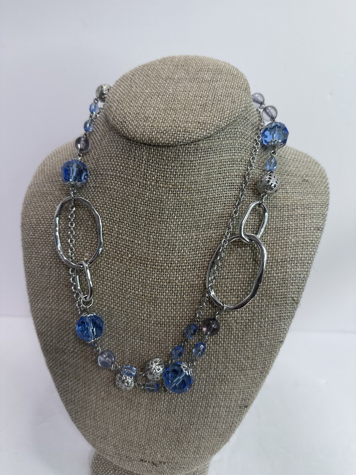 Lia Sophia "Airess" Necklace Blue Crystals Silver Filigree