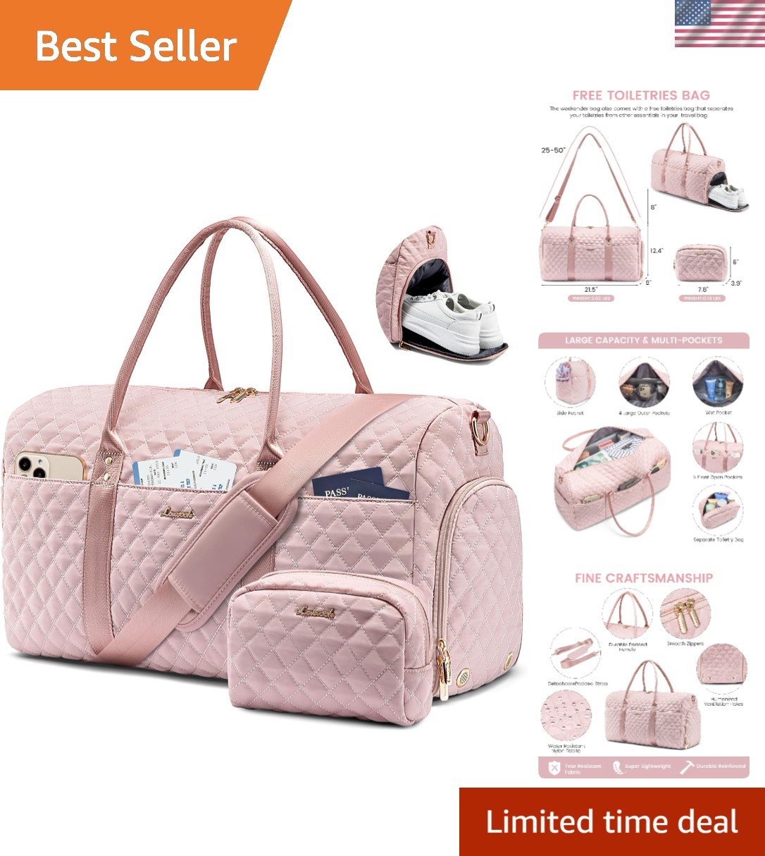 Travel Duffle Bag,Weekender Bags for Women Overnight Bag with Shoe Compartmen...