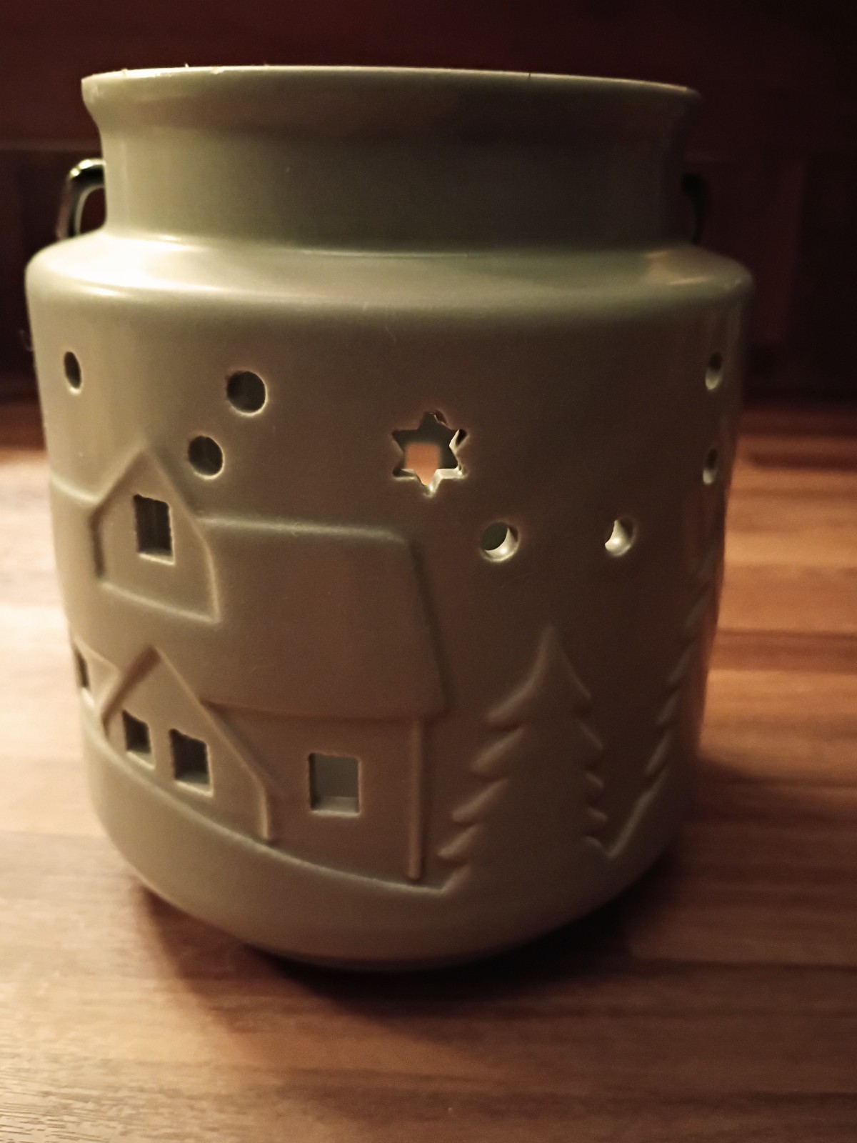  Ceramic Candle Lantern / Holder - Hanging or Tabletop Gray Winter Decor Piece 