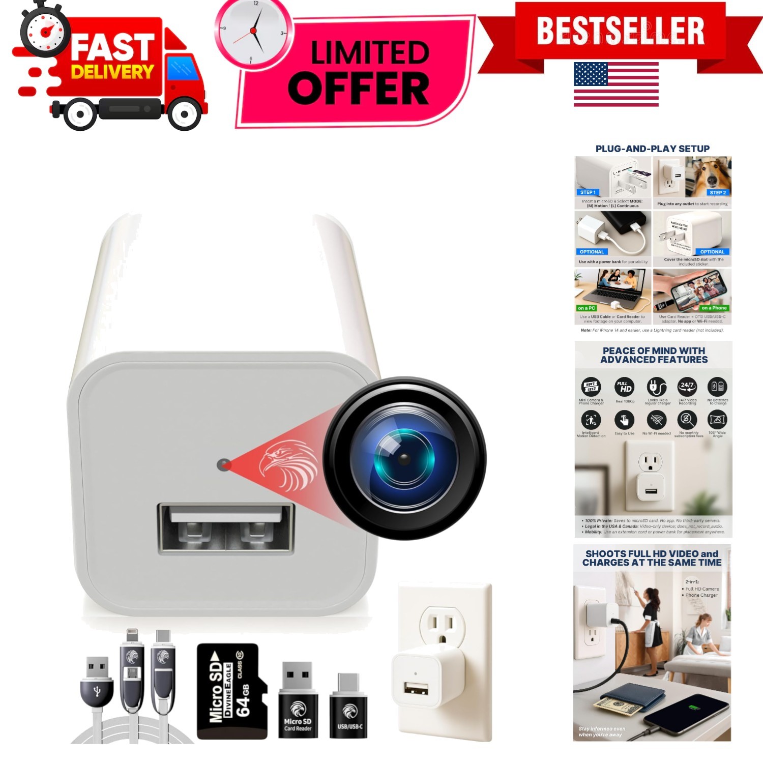 1080p Dome Pet Camera with Local Storage - Easy Setup, No App Required