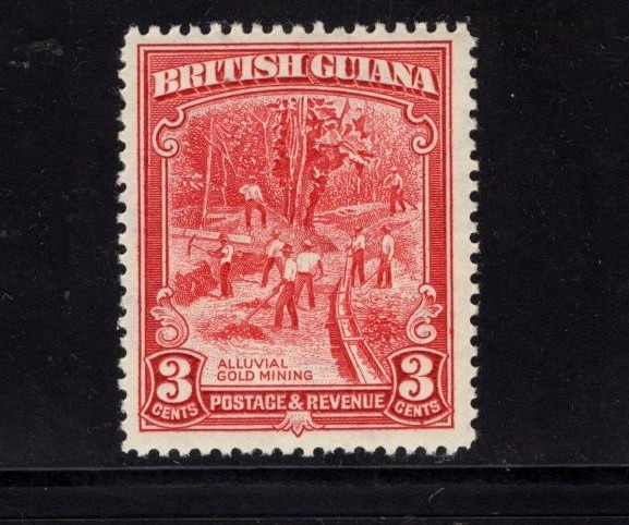 British Guiana 1934 KGV 3c Alluvial Gold Mining Flume Pick MH-1 SG 290 SC 212