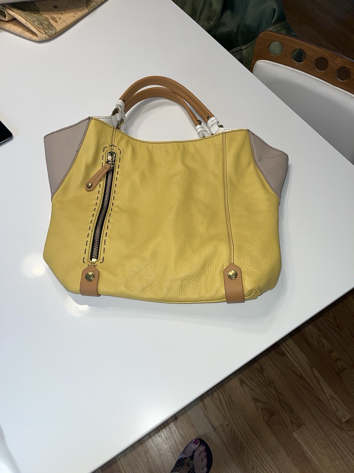 OrYany…Yellow & Tan Color Block Pebble Lethe Hobo Bag