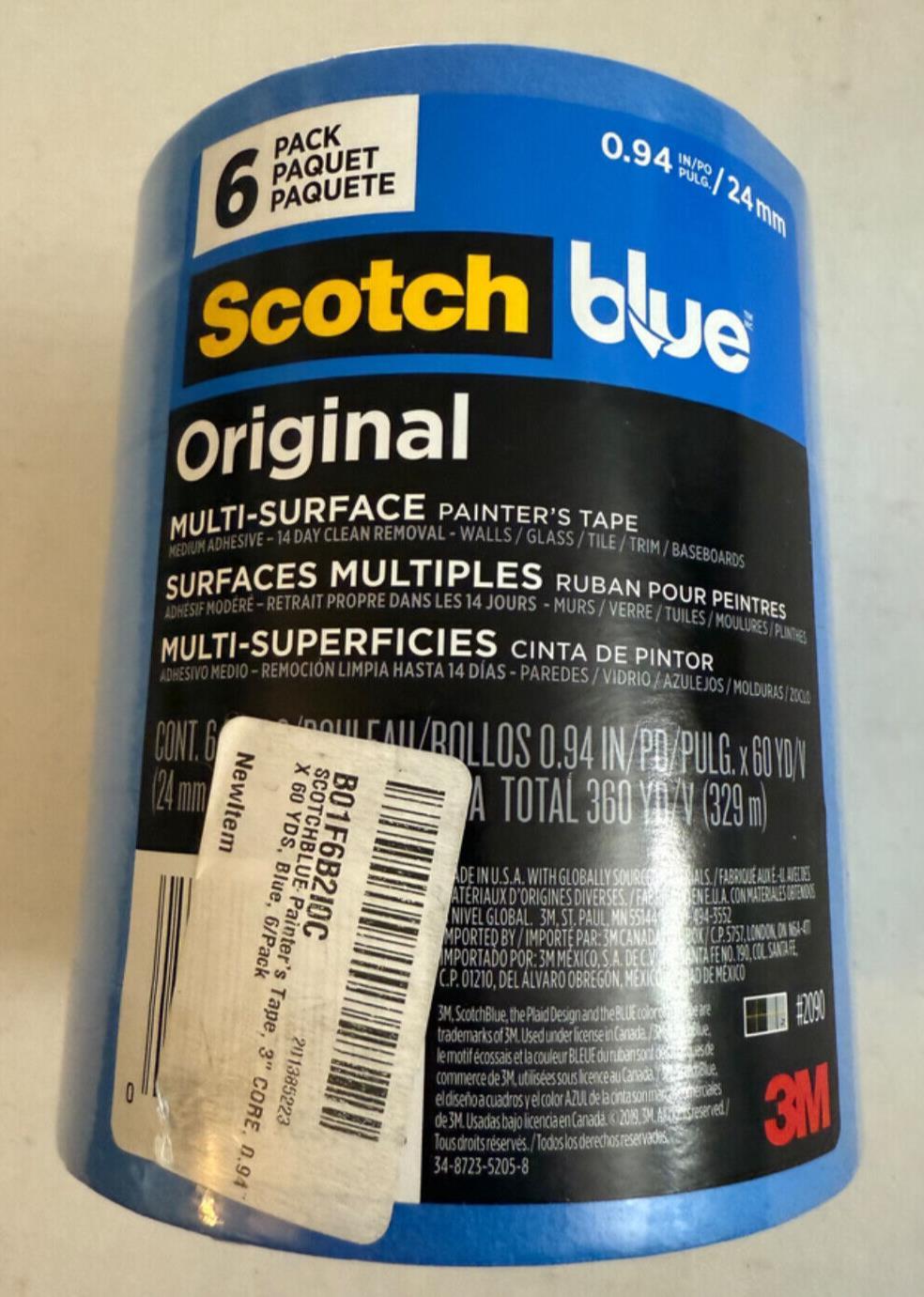 Scotch Blue Original 2090 Multi Painter's Tape, .94" inch x 60 Yds (6 Pack)
