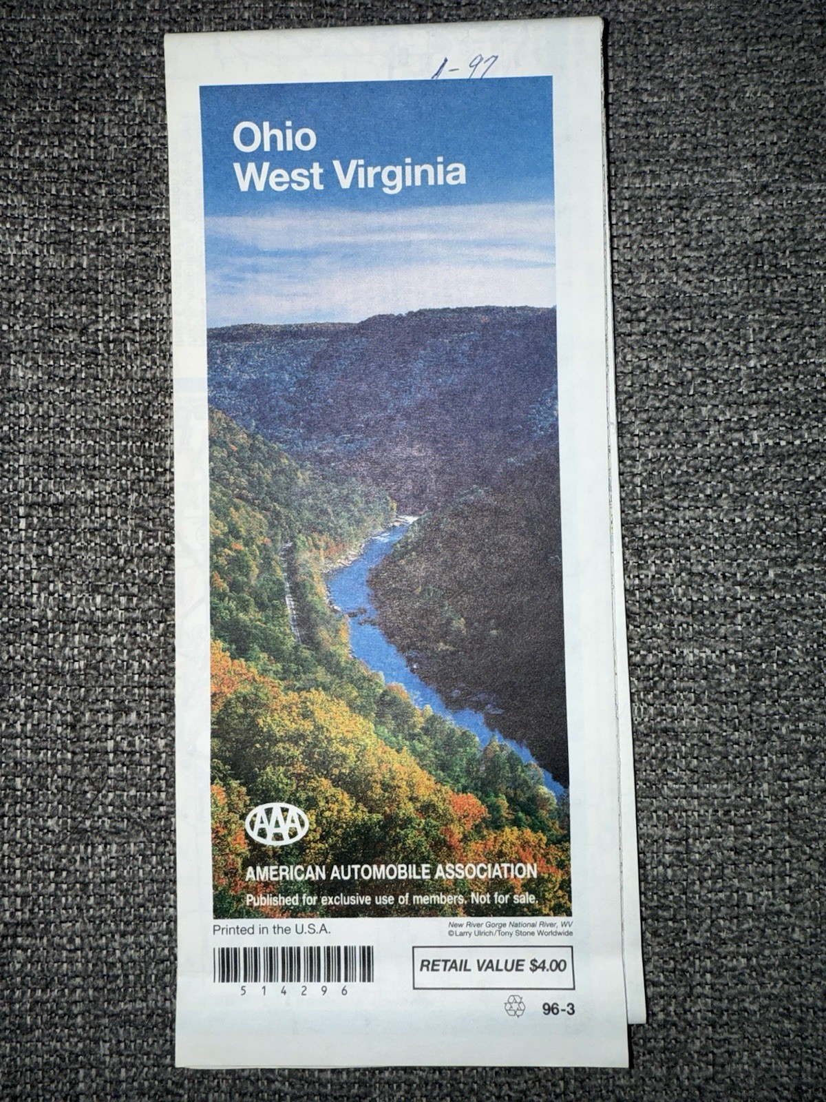 AAA Ohio West Virginia Travel Map Printed in USA United States
