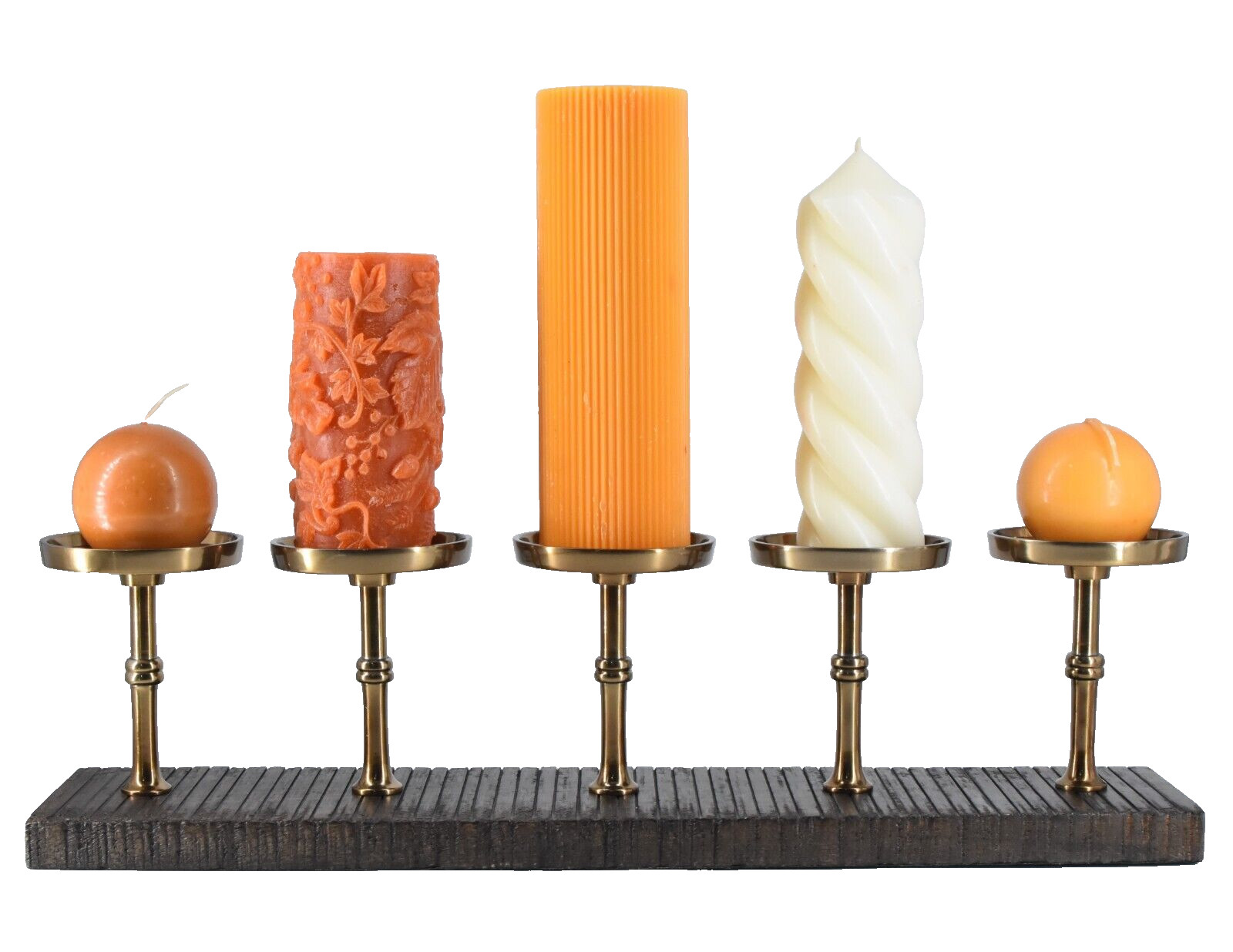 5-Pillar Candle Holder Bronze Metal Wood Base Rustic Centerpiece 22" Zodax