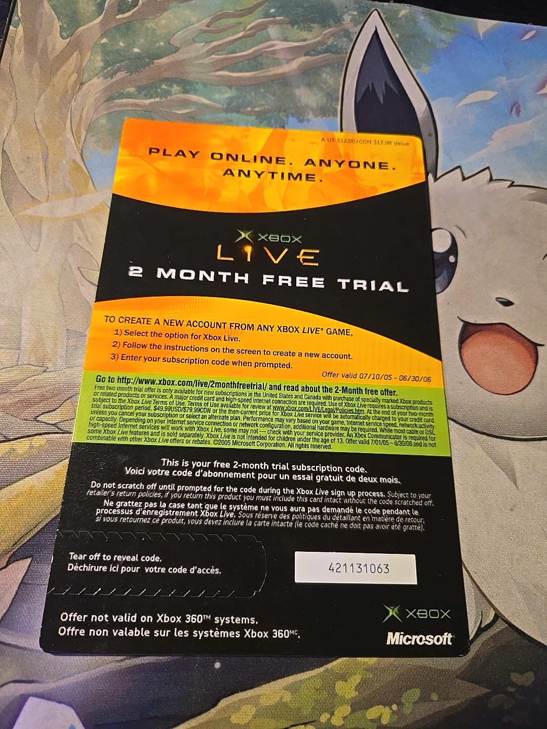 Xbox Live 2 Month Free Trial Card Microsoft 2004 Bilingual Unused Code