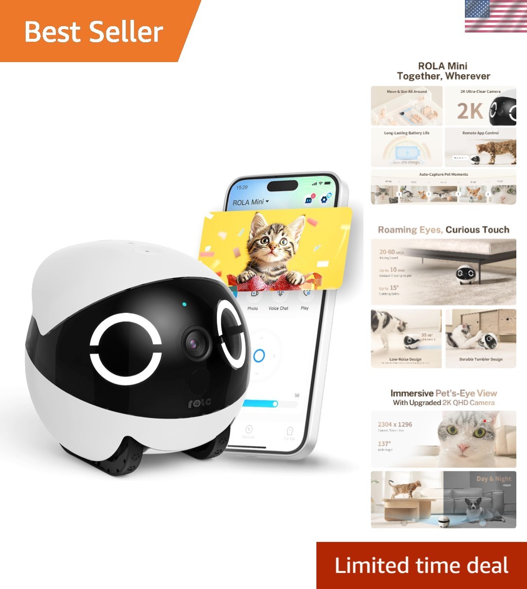 Charming FamilyBot 2K Camera Robot: Real-Time Two-Way Talk & Motion Detection