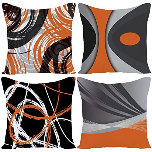 Set of 4 Throw Pillow Covers Modern Abstract 18" x 18" (Pack of 4) Orange